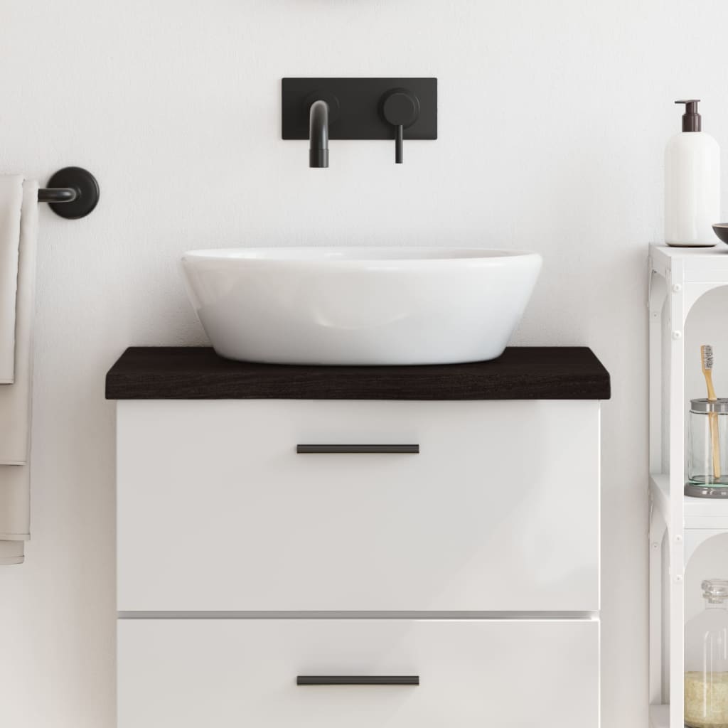 sötétbarna kezelt tömör fa fürdőszobai pult 60x40x(2-4) cm