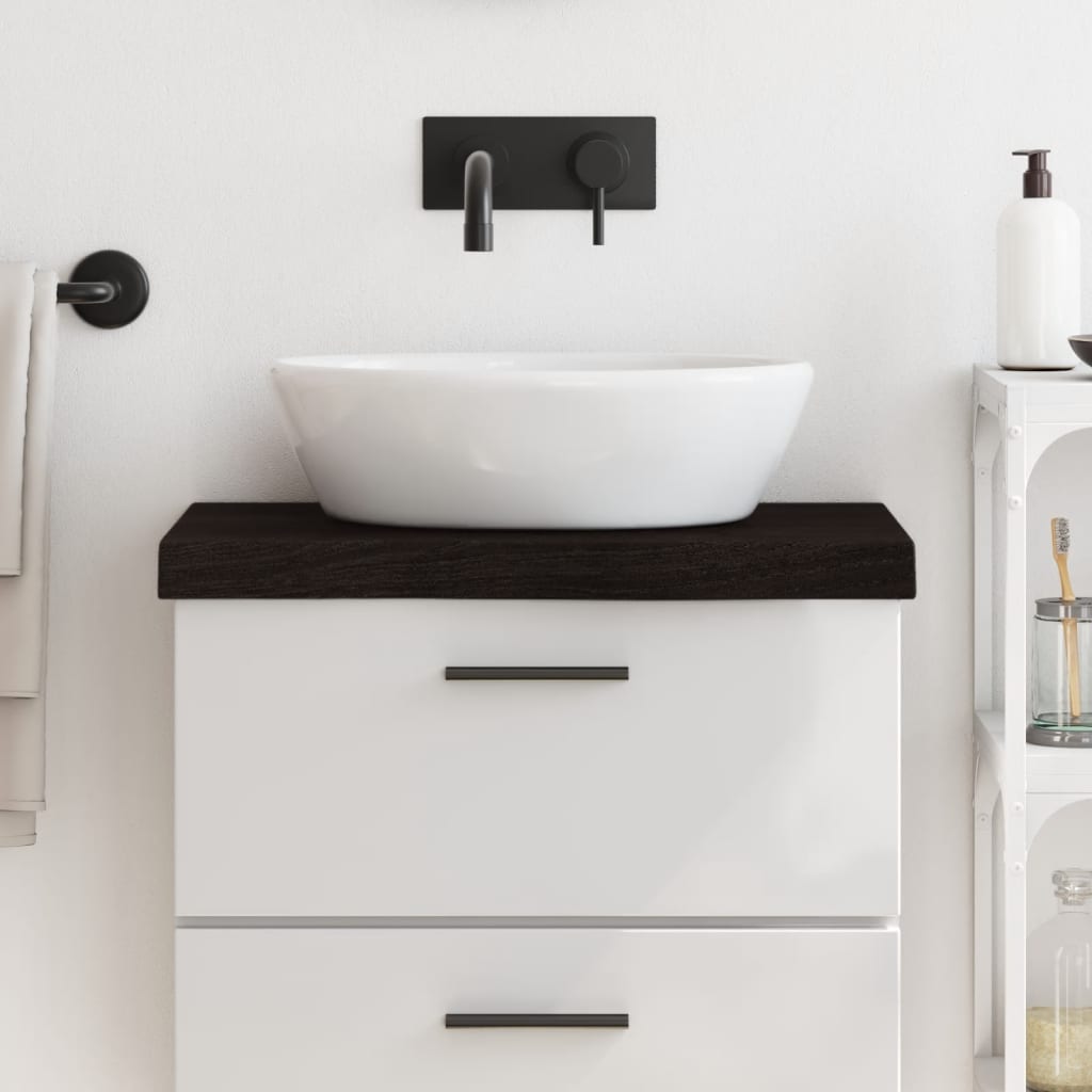 sötétbarna kezelt tömör fa fürdőszobai pult 60x40x(2-6) cm