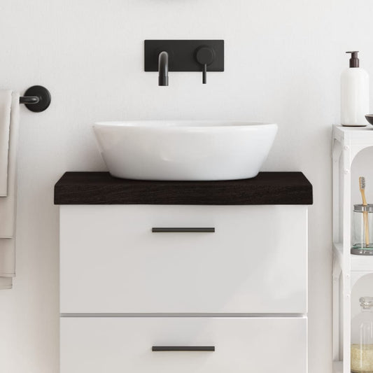 sötétbarna kezelt tömör fa fürdőszobai pult 60x40x(2-6) cm