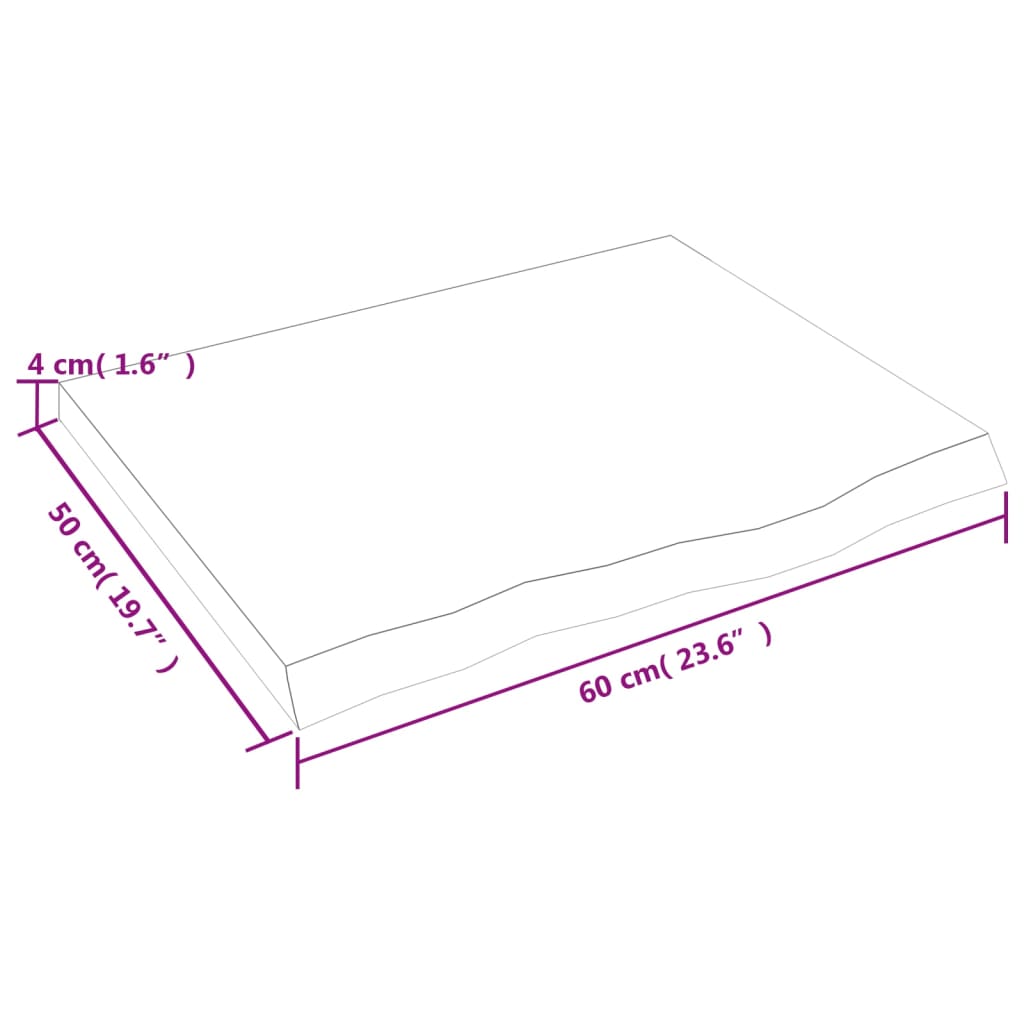 sötétbarna kezelt tömör fa fürdőszobai pult 60x50x(2-4) cm