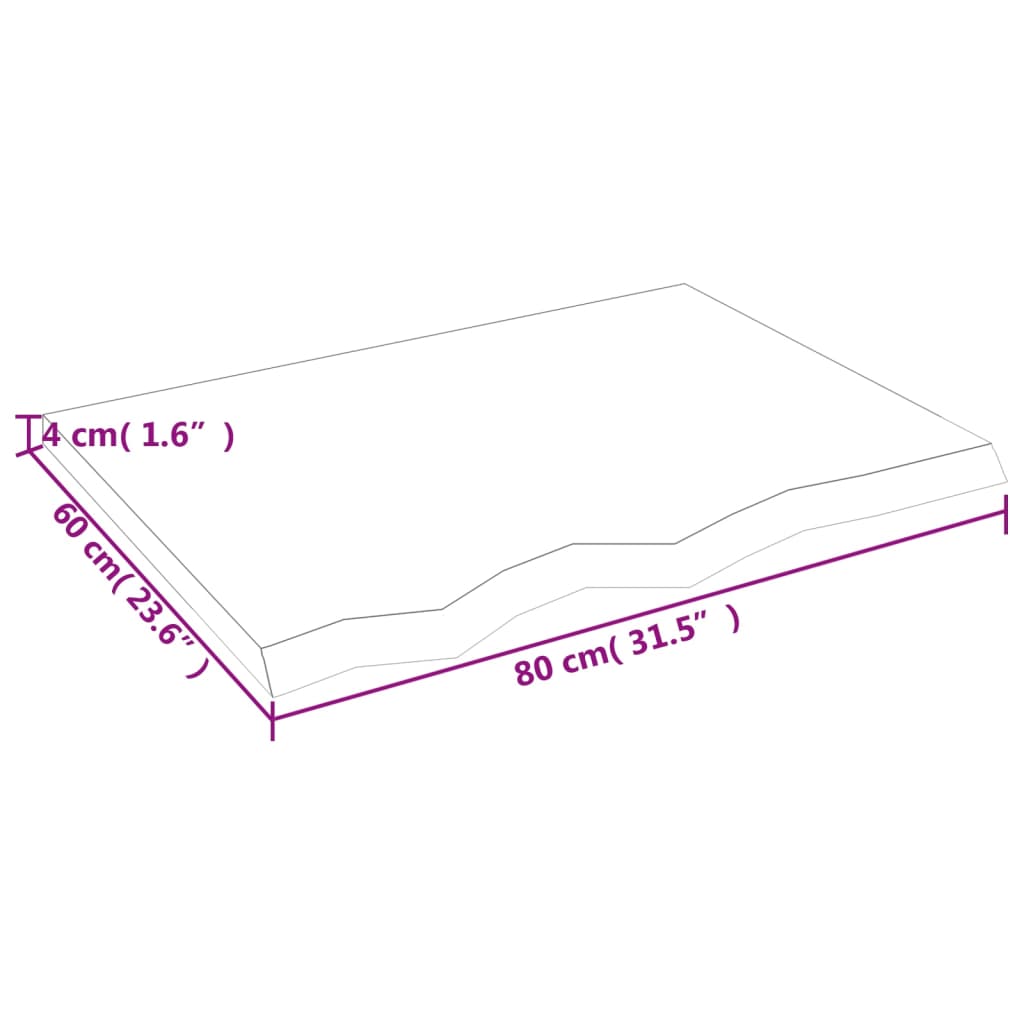 sötétbarna kezelt tömör fa fürdőszobai pult 80x60x(2-4) cm