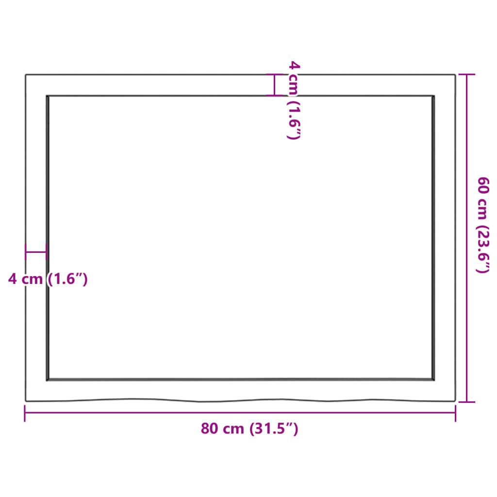 sötétbarna kezelt tömör fa fürdőszobai pult 80x60x(2-4) cm