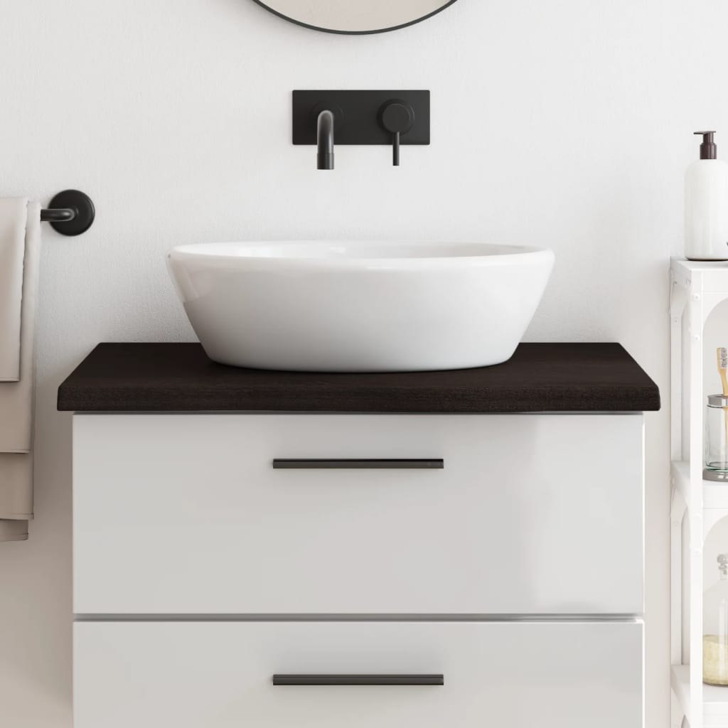 sötétbarna kezelt tömör fa fürdőszobai pult 80x60x(2-4) cm