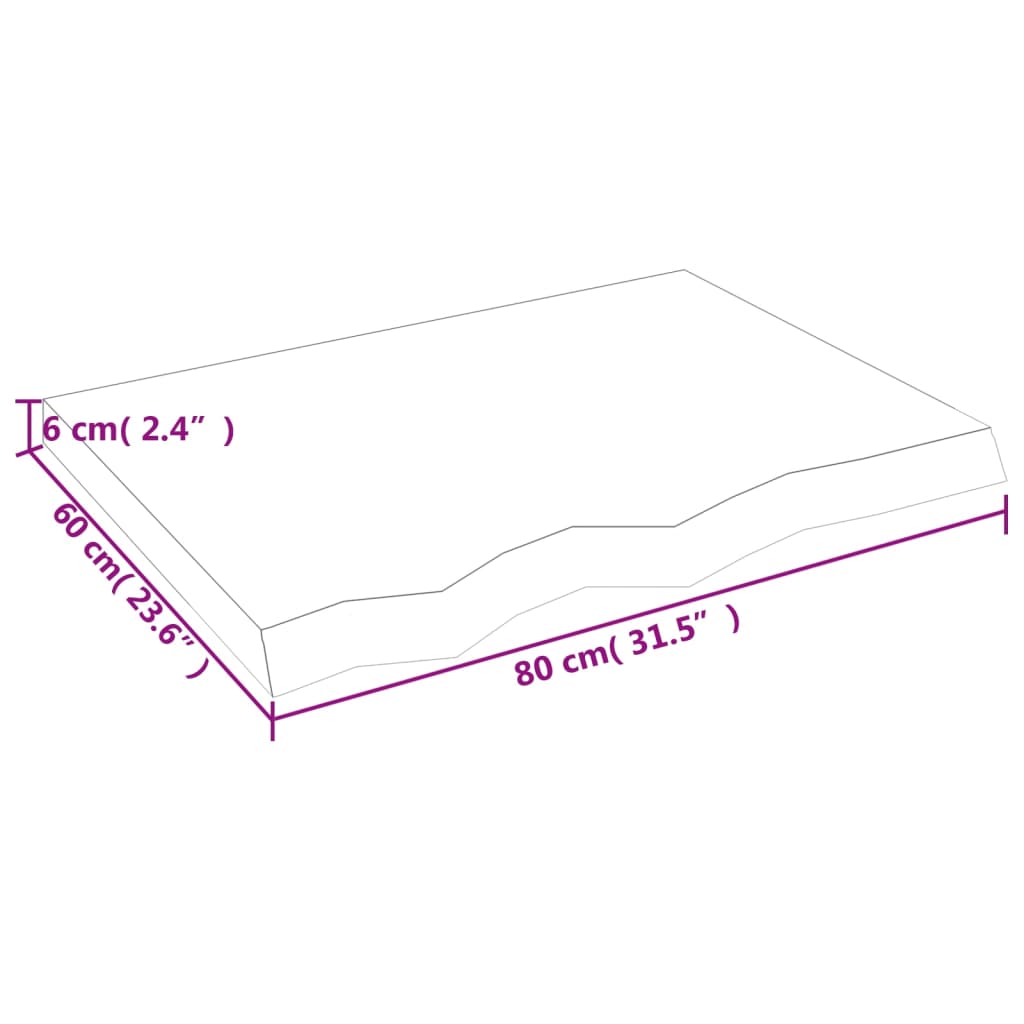 sötétbarna kezelt tömör fa fürdőszobai pult 80x60x(2-6) cm