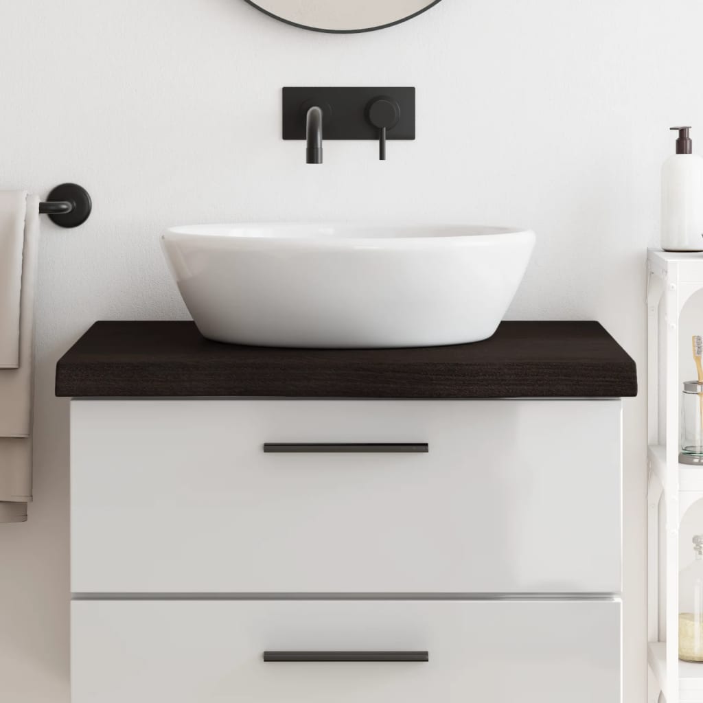 sötétbarna kezelt tömör fa fürdőszobai pult 80x60x(2-6) cm