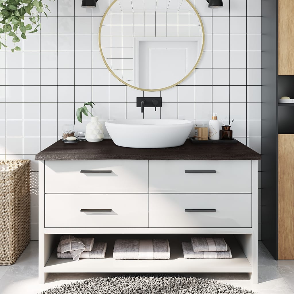 sötétbarna kezelt tömör fa fürdőszobai pult 100x50x(2-4) cm