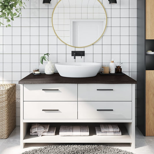 sötétbarna kezelt tömör fa fürdőszobai pult 100x50x(2-4) cm