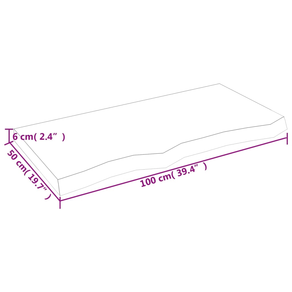 sötétbarna kezelt tömör fa fürdőszobai pult 100x50x(2-6) cm