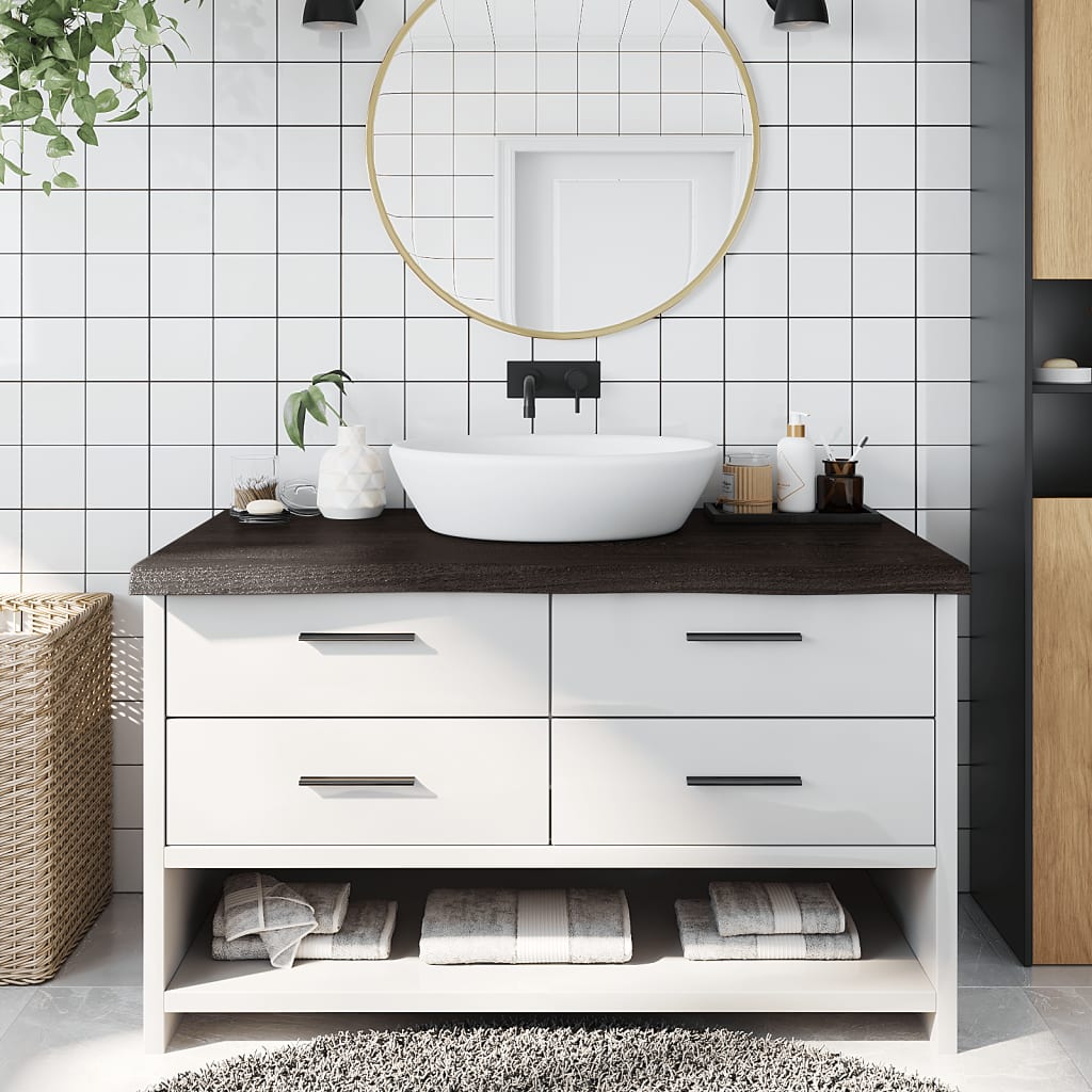 sötétbarna kezelt tömör fa fürdőszobai pult 100x50x(2-6) cm