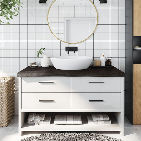 sötétbarna kezelt tömör fa fürdőszobai pult 100x50x(2-6) cm