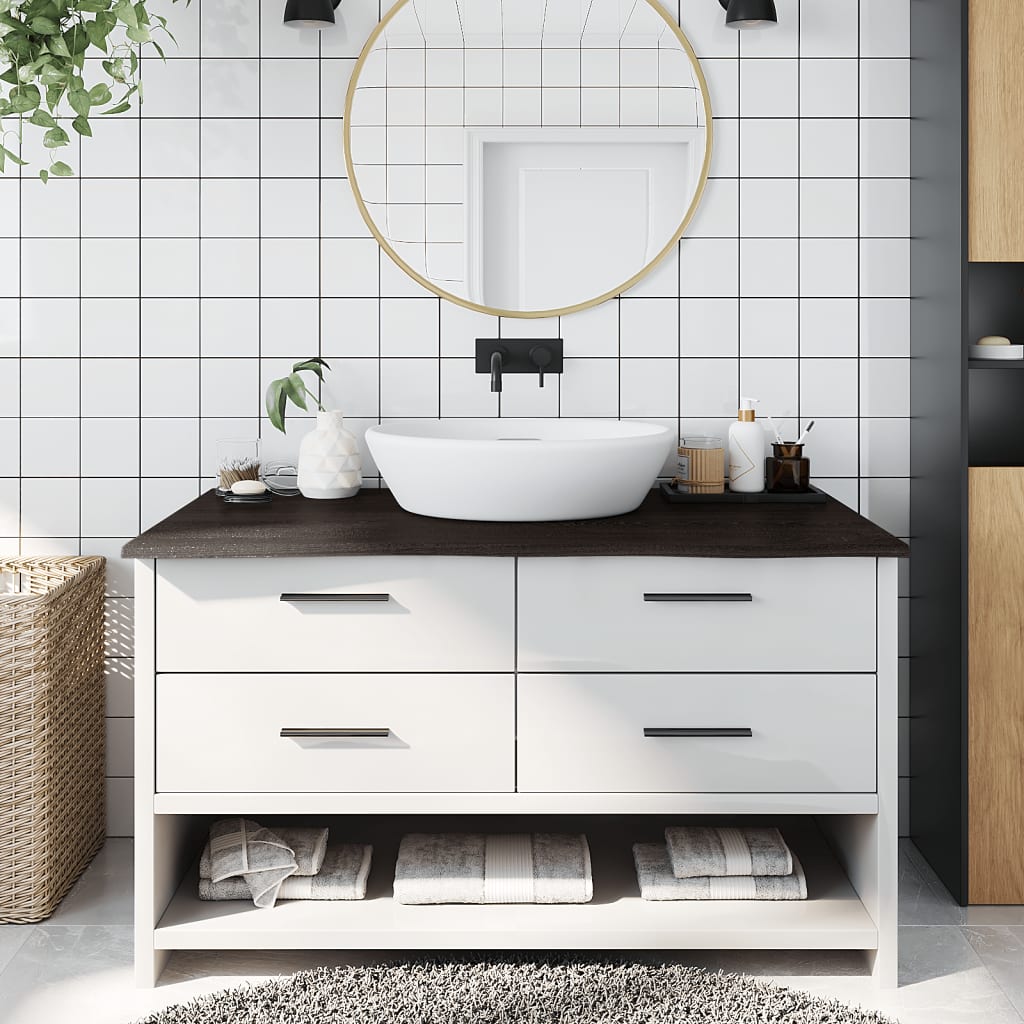 sötétbarna kezelt tömör fa fürdőszobai pult 100x60x2 cm