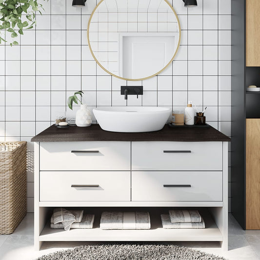 sötétbarna kezelt tömör fa fürdőszobai pult 100x60x2 cm
