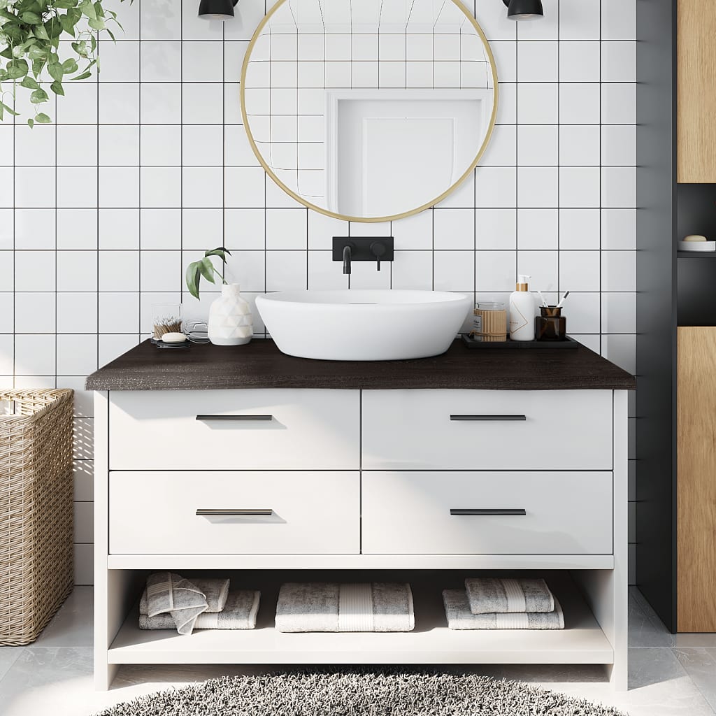 sötétbarna kezelt tömör fa fürdőszobai pult 100x60x(2-4) cm