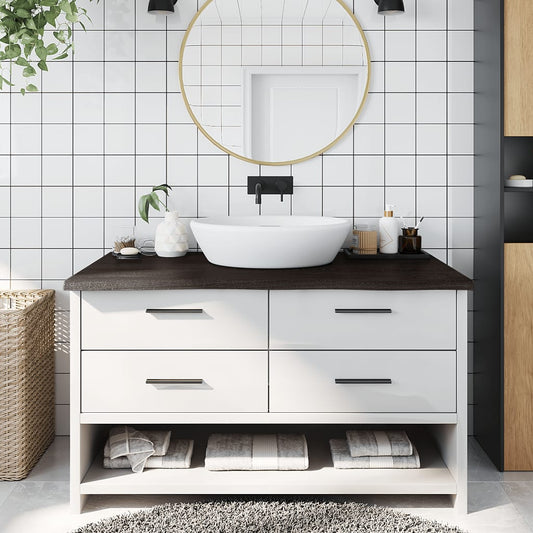 sötétbarna kezelt tömör fa fürdőszobai pult 100x60x(2-4) cm