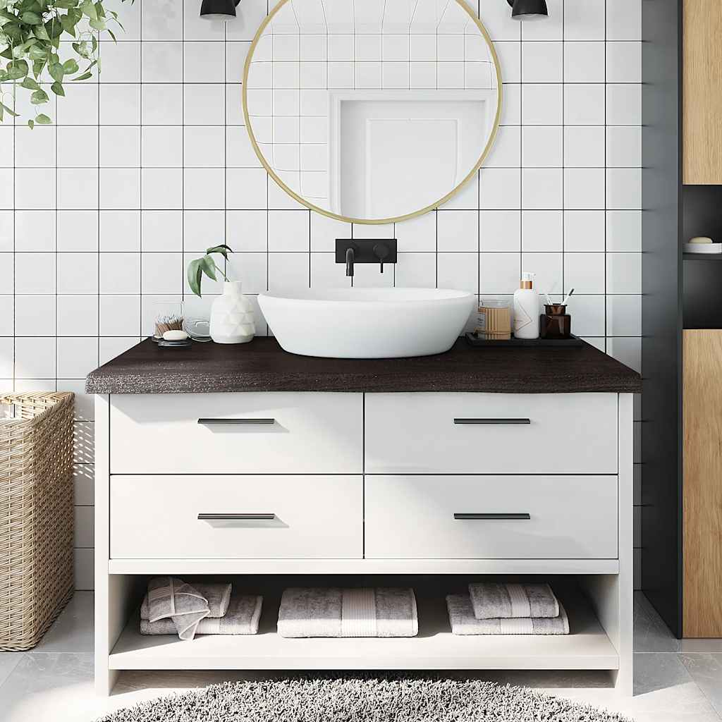 sötétbarna kezelt tömör fa fürdőszobai pult 100x60x(2-6) cm