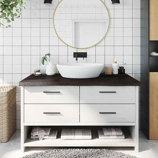 sötétbarna kezelt tömör fa fürdőszobai pult 100x60x(2-6) cm