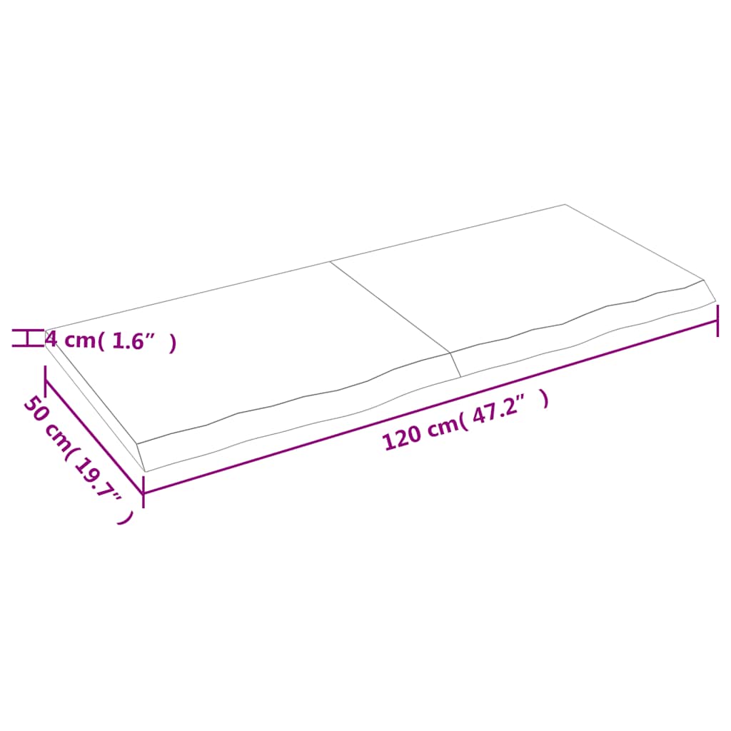 sötétbarna kezelt tömör fa fürdőszobai pult 120x50x(2-4) cm