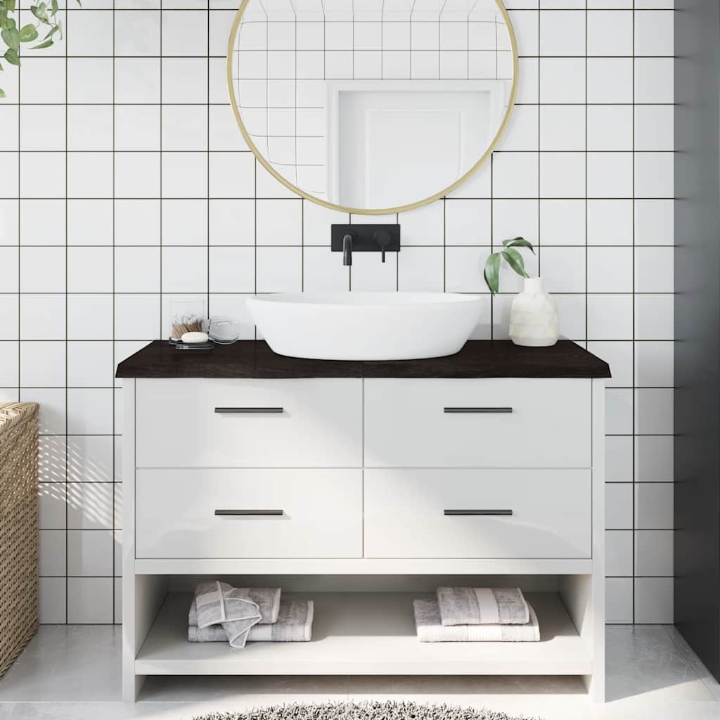 sötétbarna kezelt tömör fa fürdőszobai pult 120x50x(2-4) cm