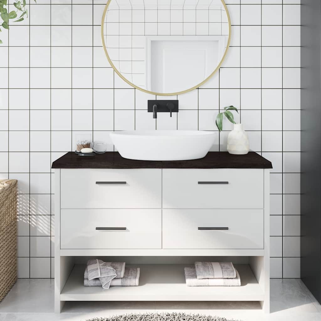 sötétbarna kezelt tömör fa fürdőszobai pult 120x60x(2-4) cm
