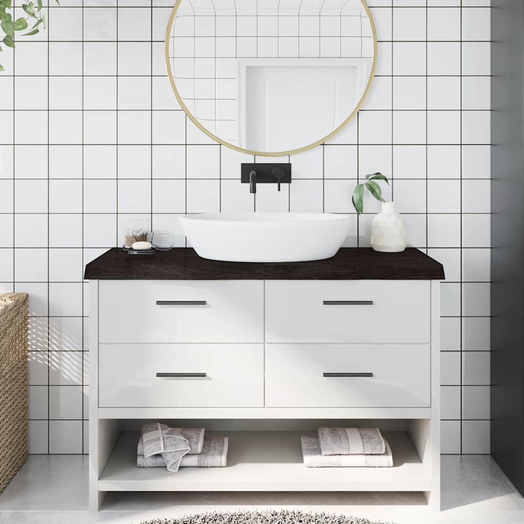 sötétbarna kezelt tömör fa fürdőszobai pult 120x60x(2-6) cm