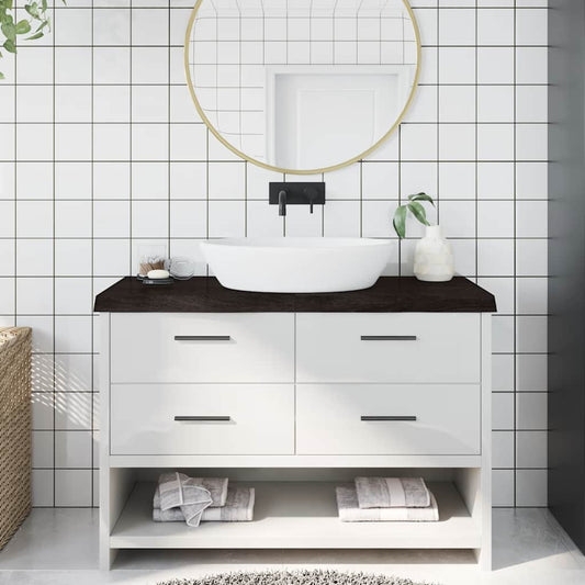 sötétbarna kezelt tömör fa fürdőszobai pult 120x60x(2-6) cm