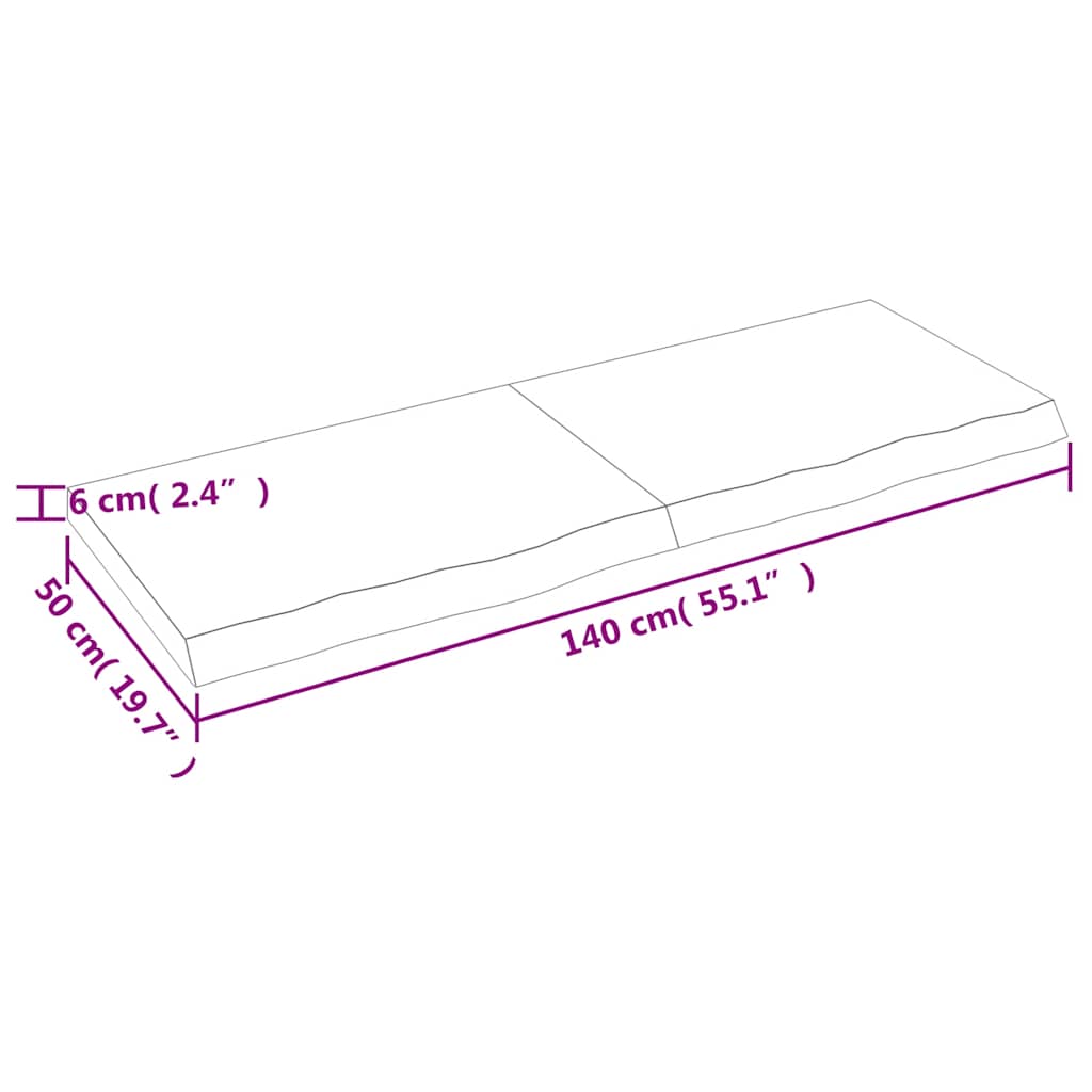 sötétbarna kezelt tömör fa fürdőszobai pult 140x50x(2-6) cm