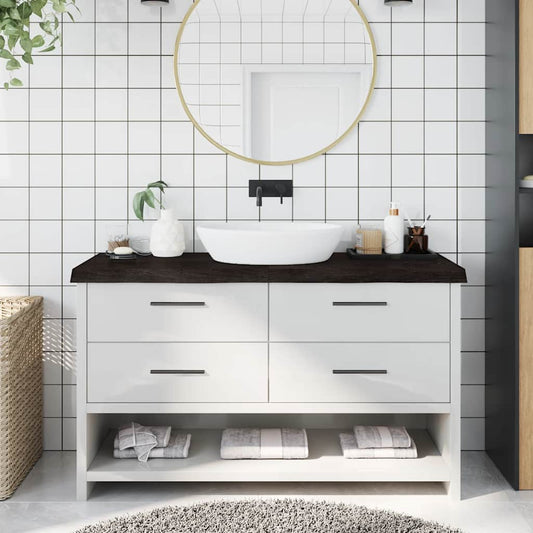 sötétbarna kezelt tömör fa fürdőszobai pult 140x50x(2-6) cm