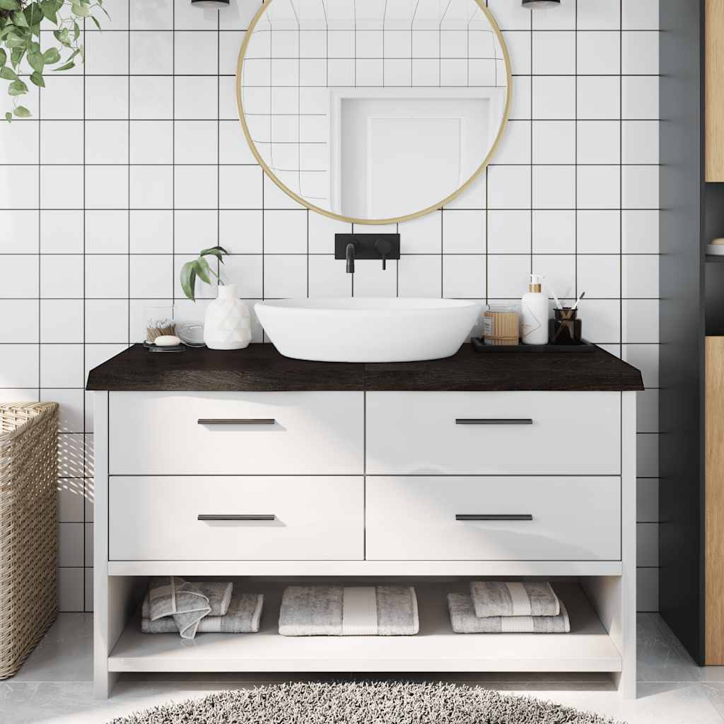 sötétbarna kezelt tömör fa fürdőszobai pult 140x60x(2-6) cm