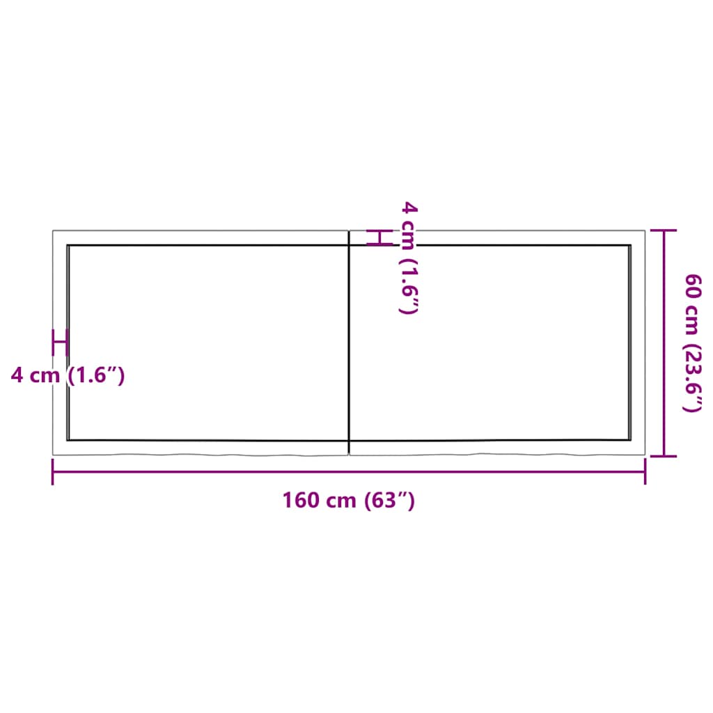 sötétbarna kezelt tömör fa fürdőszobai pult 160x60x(2-4) cm