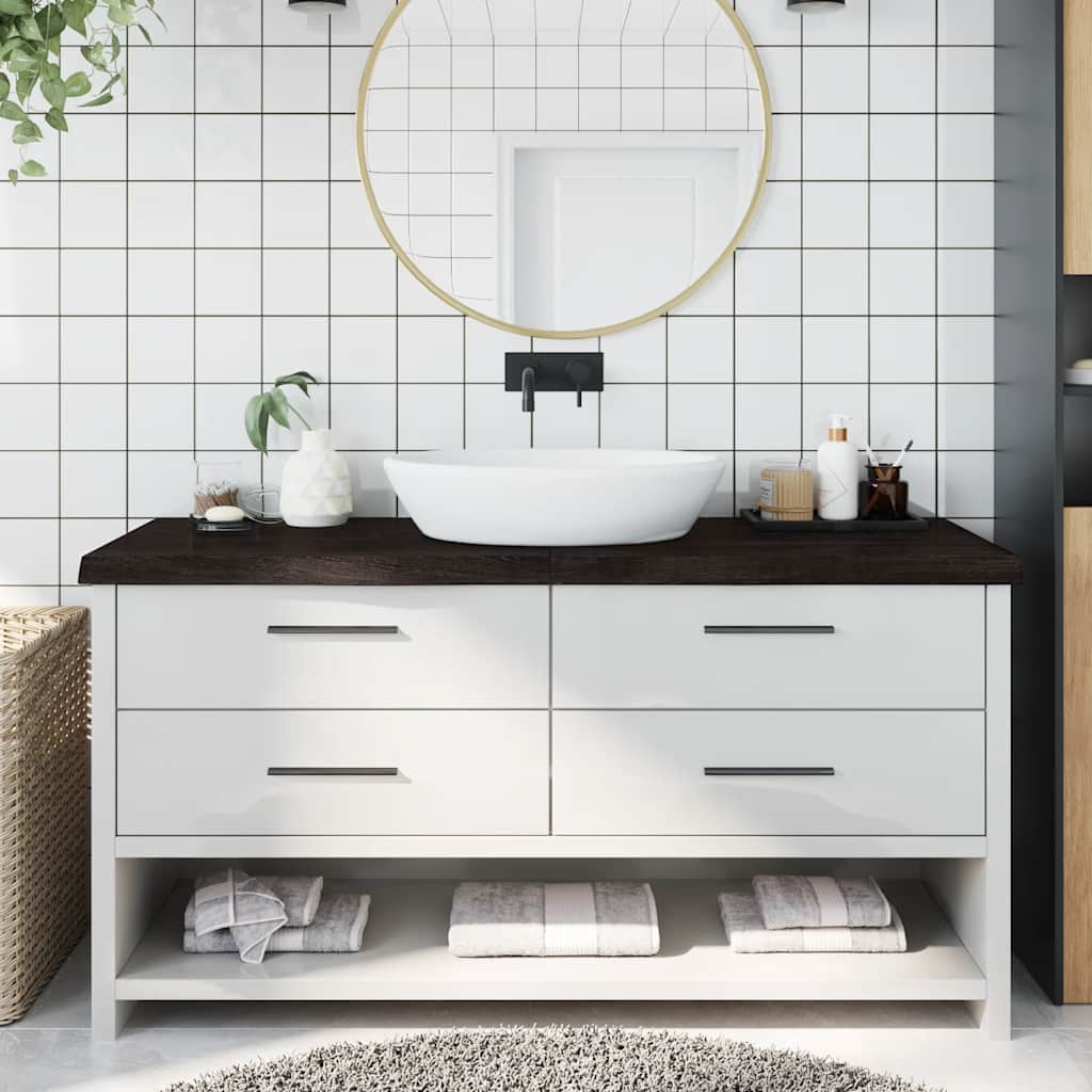 sötétbarna kezelt tömör fa fürdőszobai pult 160x60x(2-6) cm