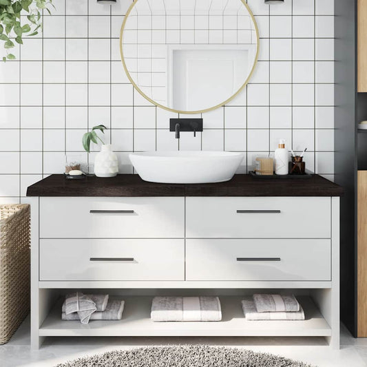 sötétbarna kezelt tömör fa fürdőszobai pult 160x60x(2-6) cm