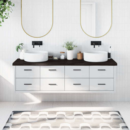 sötétbarna kezelt tömör fa fürdőszobai pult 180x50x(2-6) cm