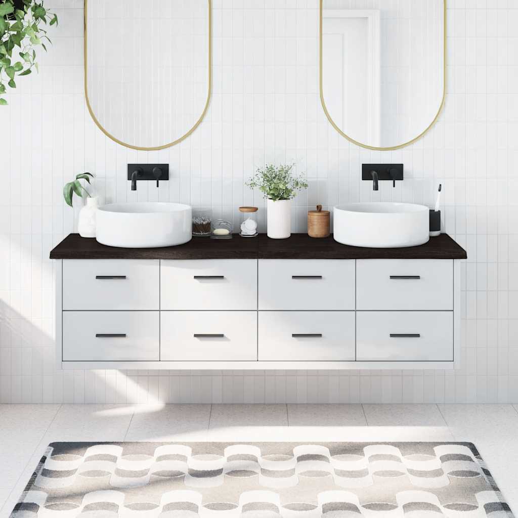 sötétbarna kezelt tömör fa fürdőszobai pult 180x60x(2-4) cm