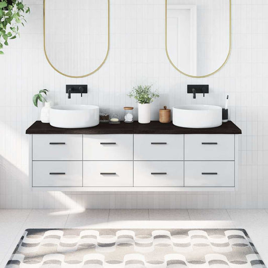 sötétbarna kezelt tömör fa fürdőszobai pult 180x60x(2-4) cm