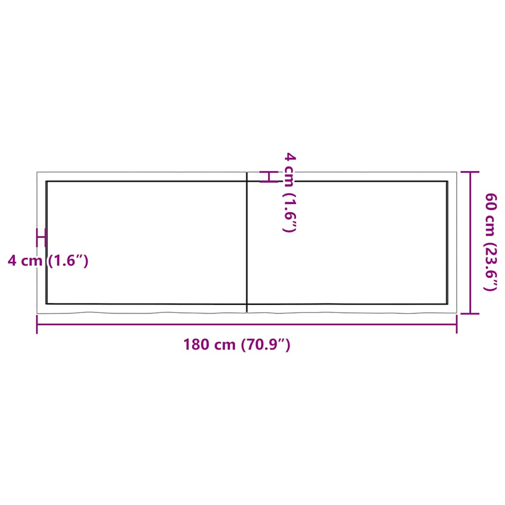 sötétbarna kezelt tömör fa fürdőszobai pult 180x60x(2-6) cm