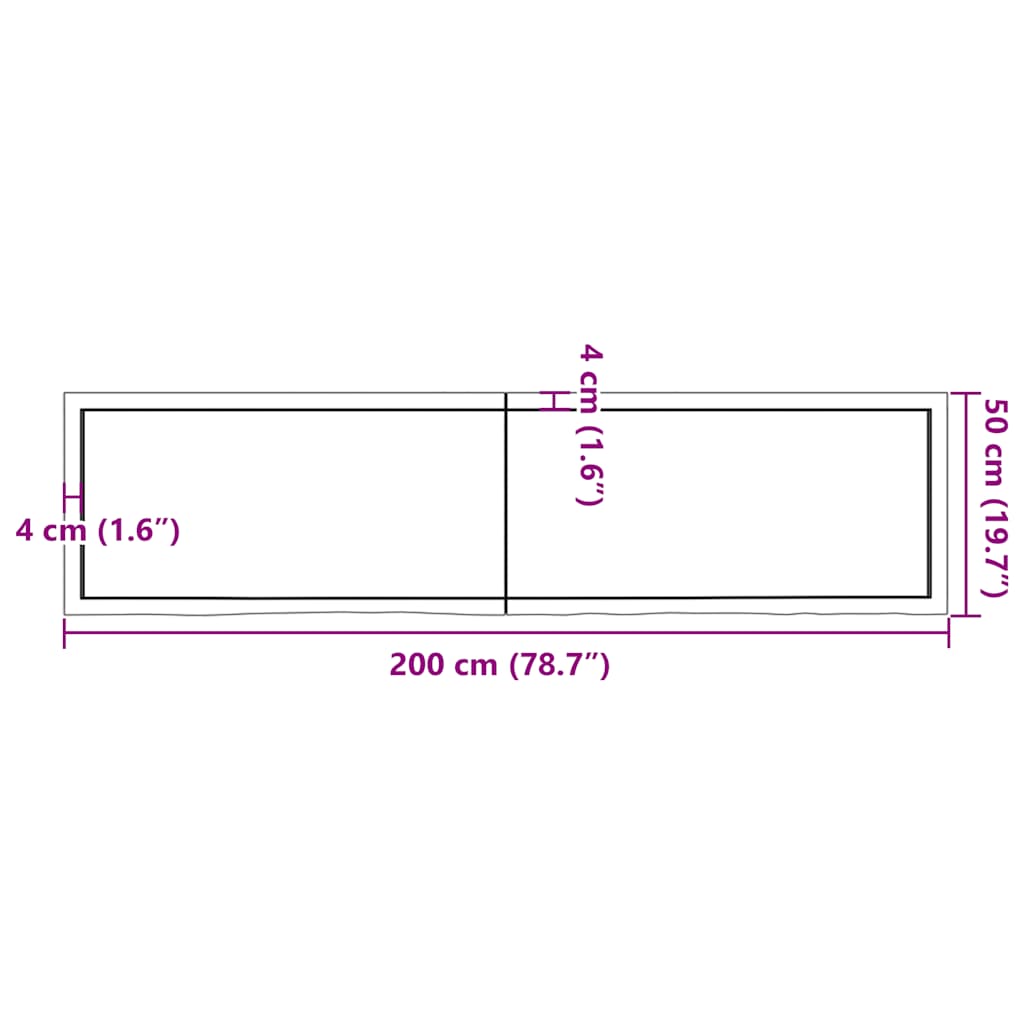 sötétbarna kezelt tömör fa fürdőszobai pult 200x50x(2-4) cm