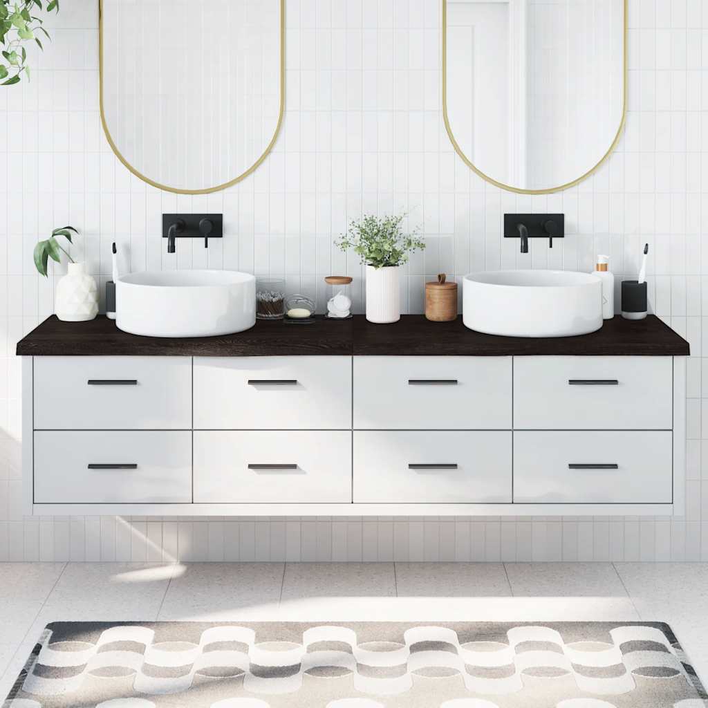 sötétbarna kezelt tömör fa fürdőszobai pult 200x50x(2-4) cm