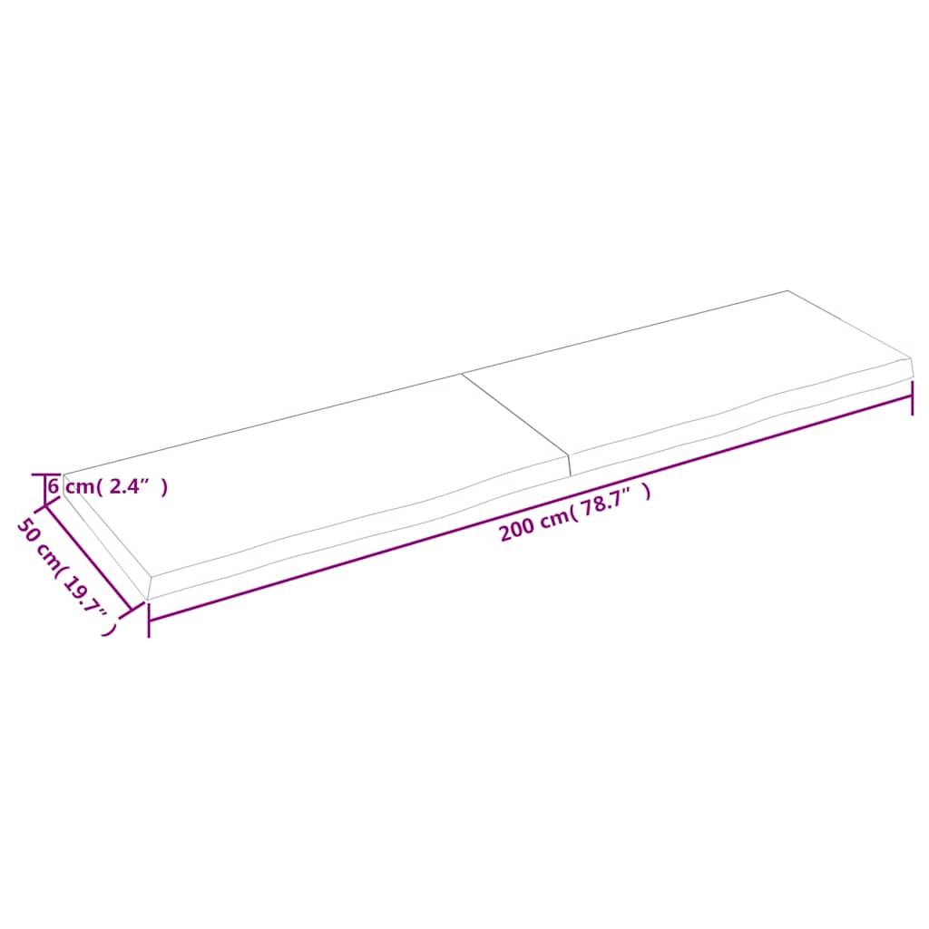 sötétbarna kezelt tömör fa fürdőszobai pult 200x50x(2-6) cm