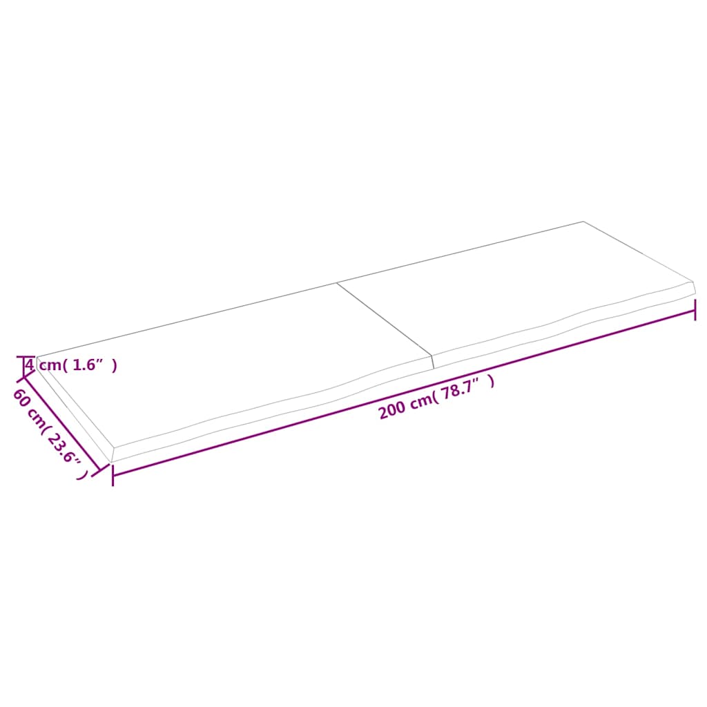 sötétbarna kezelt tömör fa fürdőszobai pult 200x60x(2-4) cm