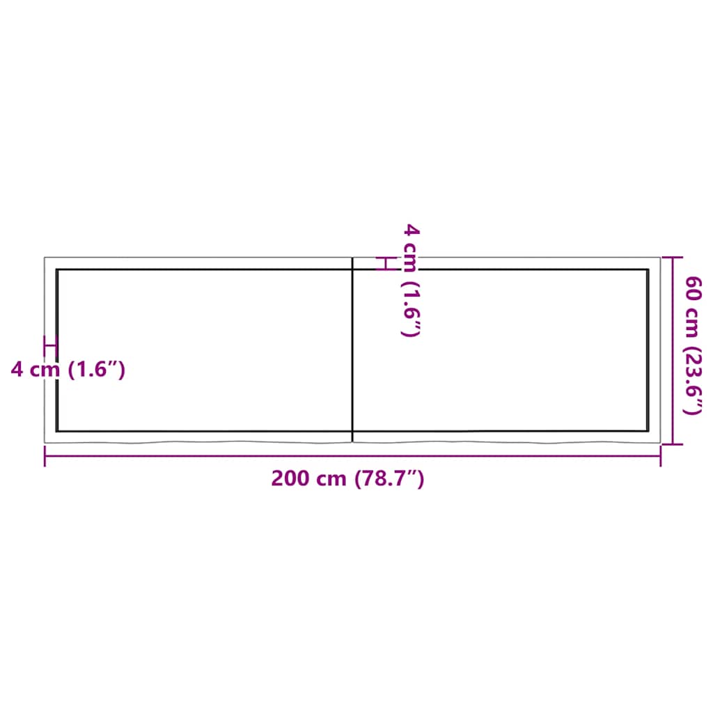 sötétbarna kezelt tömör fa fürdőszobai pult 200x60x(2-4) cm