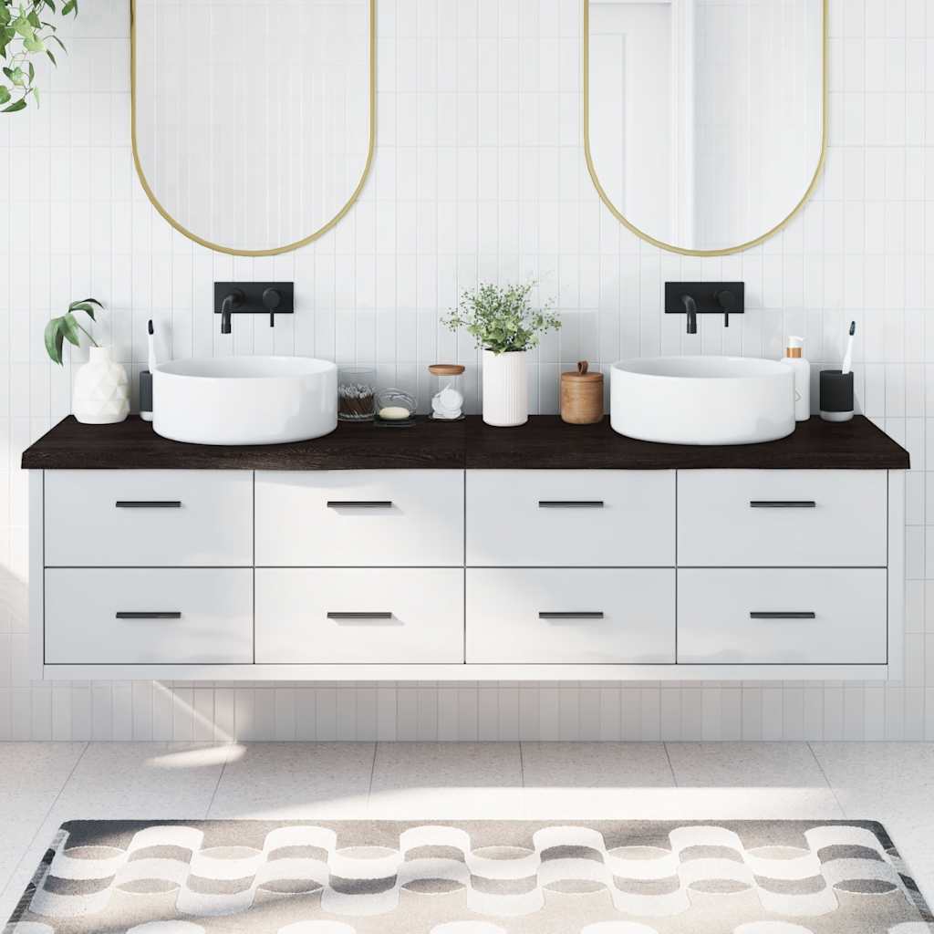 sötétbarna kezelt tömör fa fürdőszobai pult 200x60x(2-4) cm