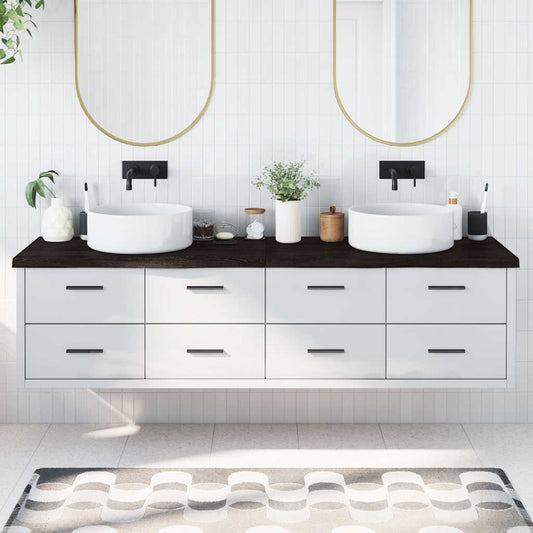 sötétbarna kezelt tömör fa fürdőszobai pult 200x60x(2-4) cm