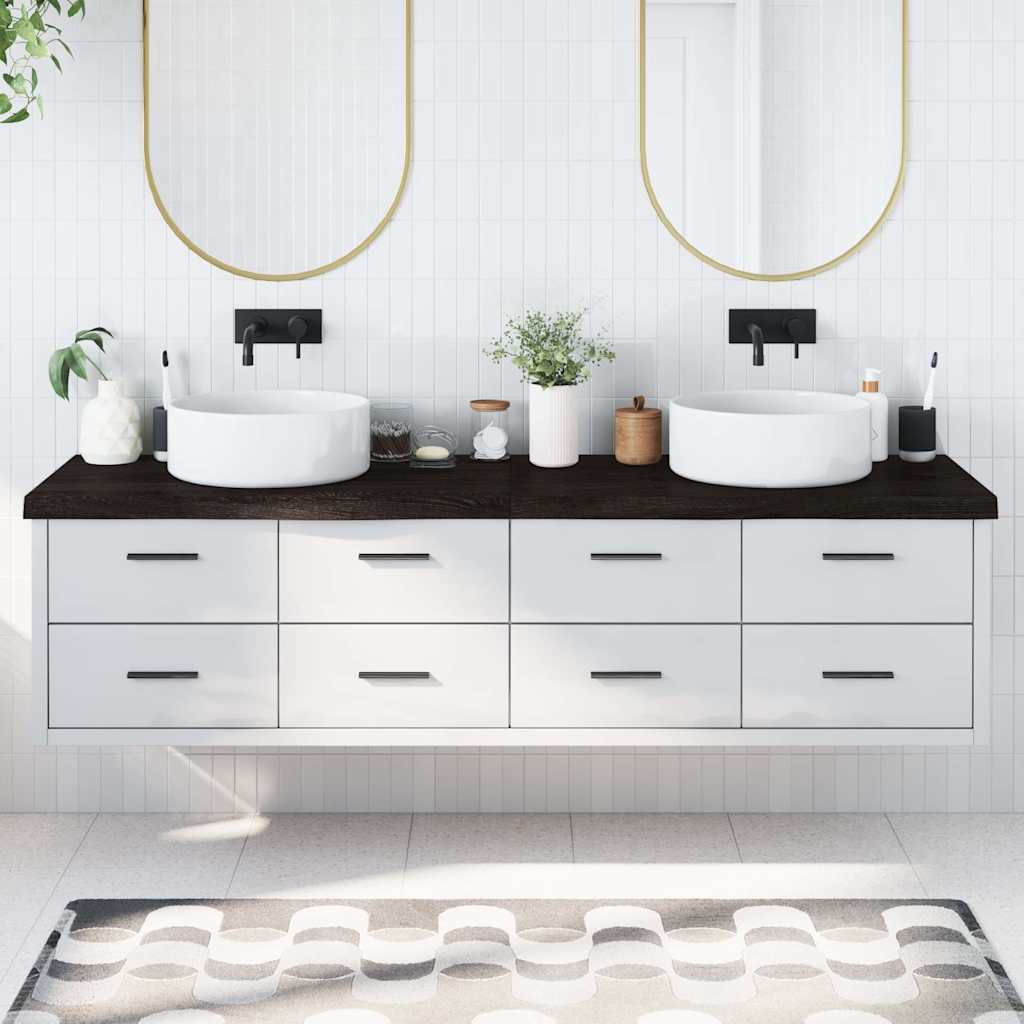sötétbarna kezelt tömör fa fürdőszobai pult 200x60x(2-6) cm