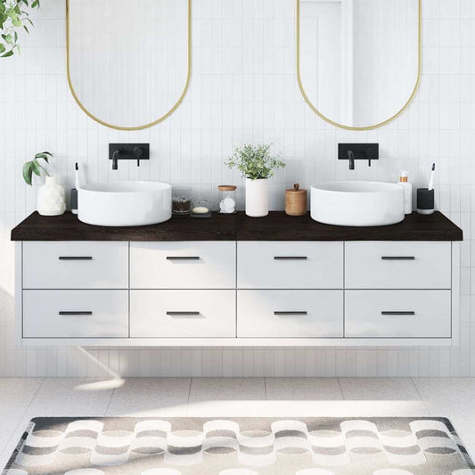 sötétbarna kezelt tömör fa fürdőszobai pult 200x60x(2-6) cm