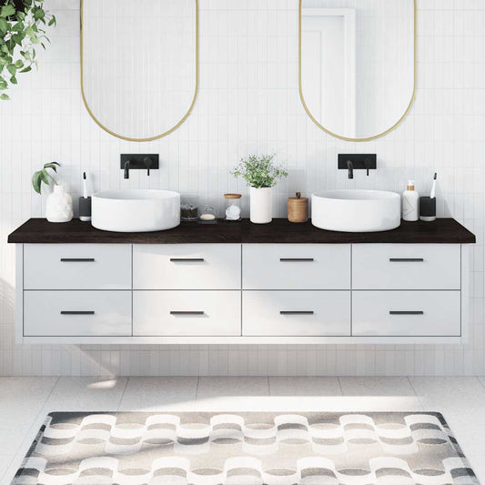 sötétbarna kezelt tömör fa fürdőszobai pult 220x50x(2-4) cm