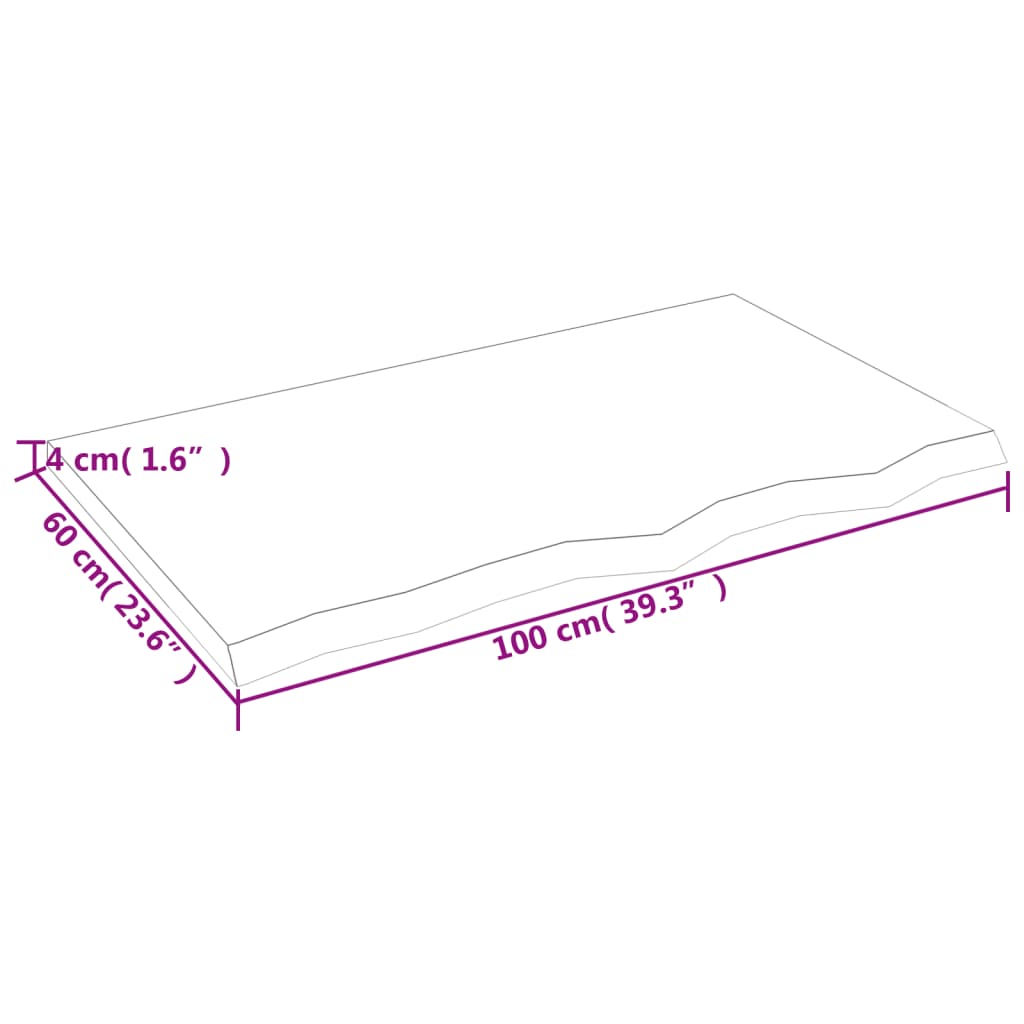 világosbarna kezelt tömör tölgyfa asztallap 100x60x(2-4) cm