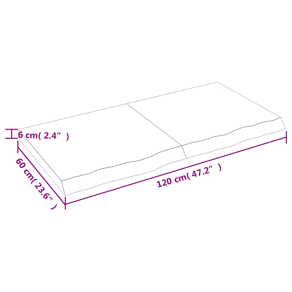sötétbarna kezelt tömör tölgyfa asztallap 120x60x(2-6) cm