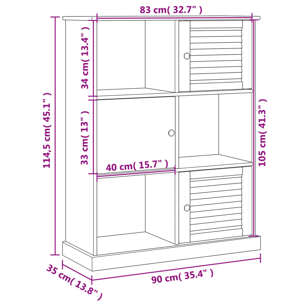 VIGO tömör fenyőfa könyvespolc 90x35x114,5 cm