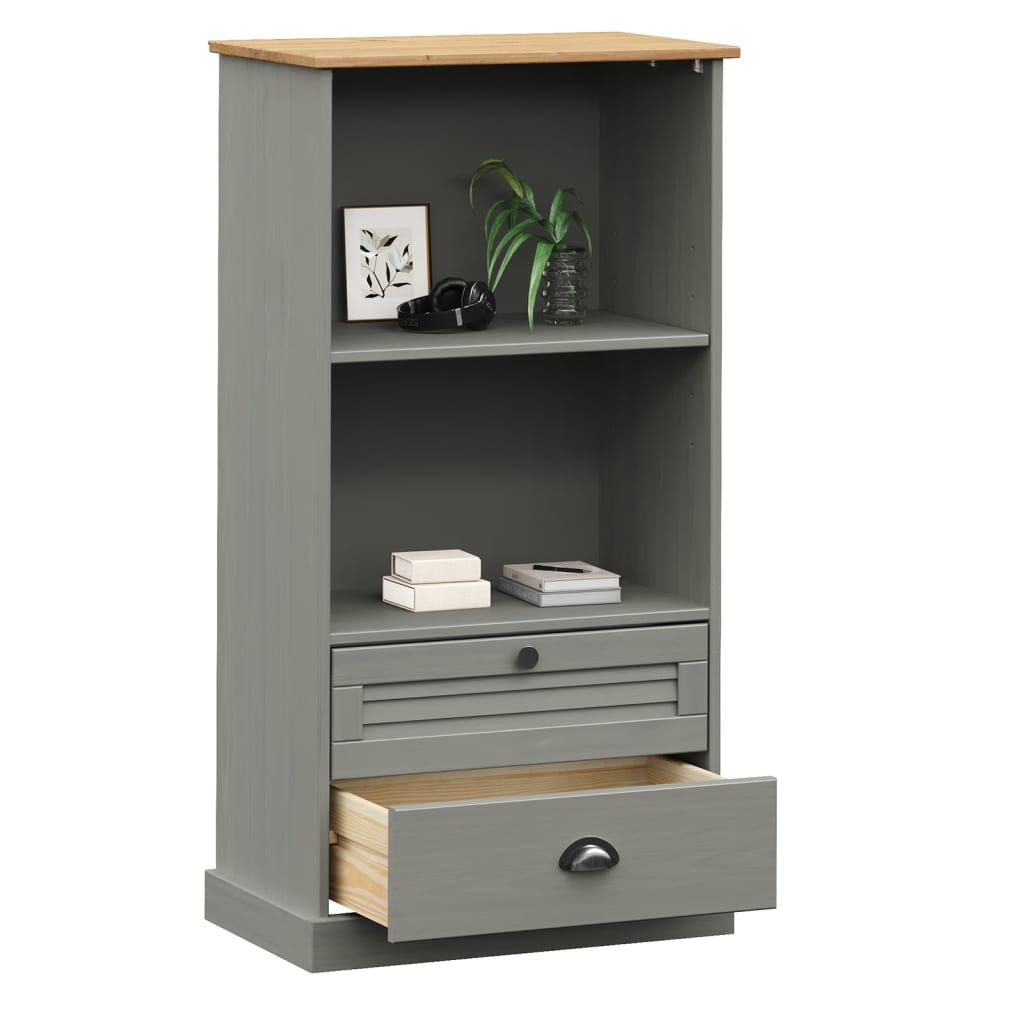 VIGO szürke tömör fenyőfa könyvespolc 60x35x114,5 cm