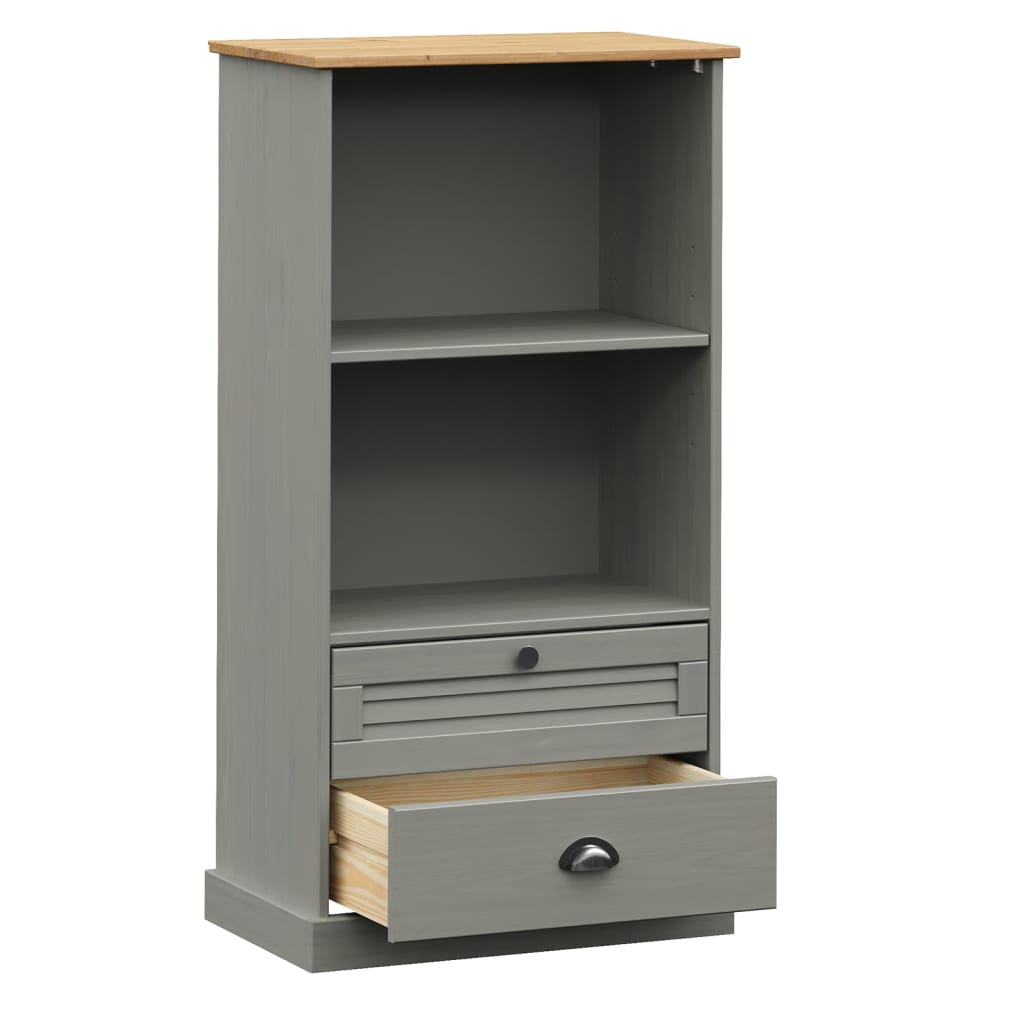 VIGO szürke tömör fenyőfa könyvespolc 60x35x114,5 cm